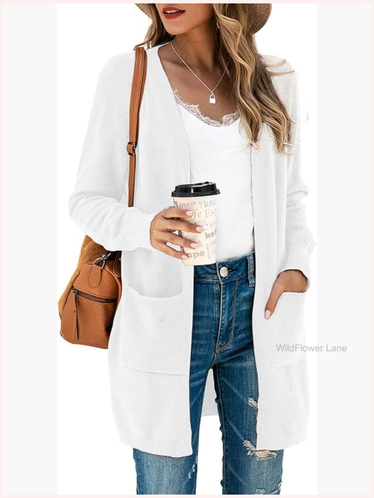 Long Sleeve Open Front Knit Cardigan With Pockets